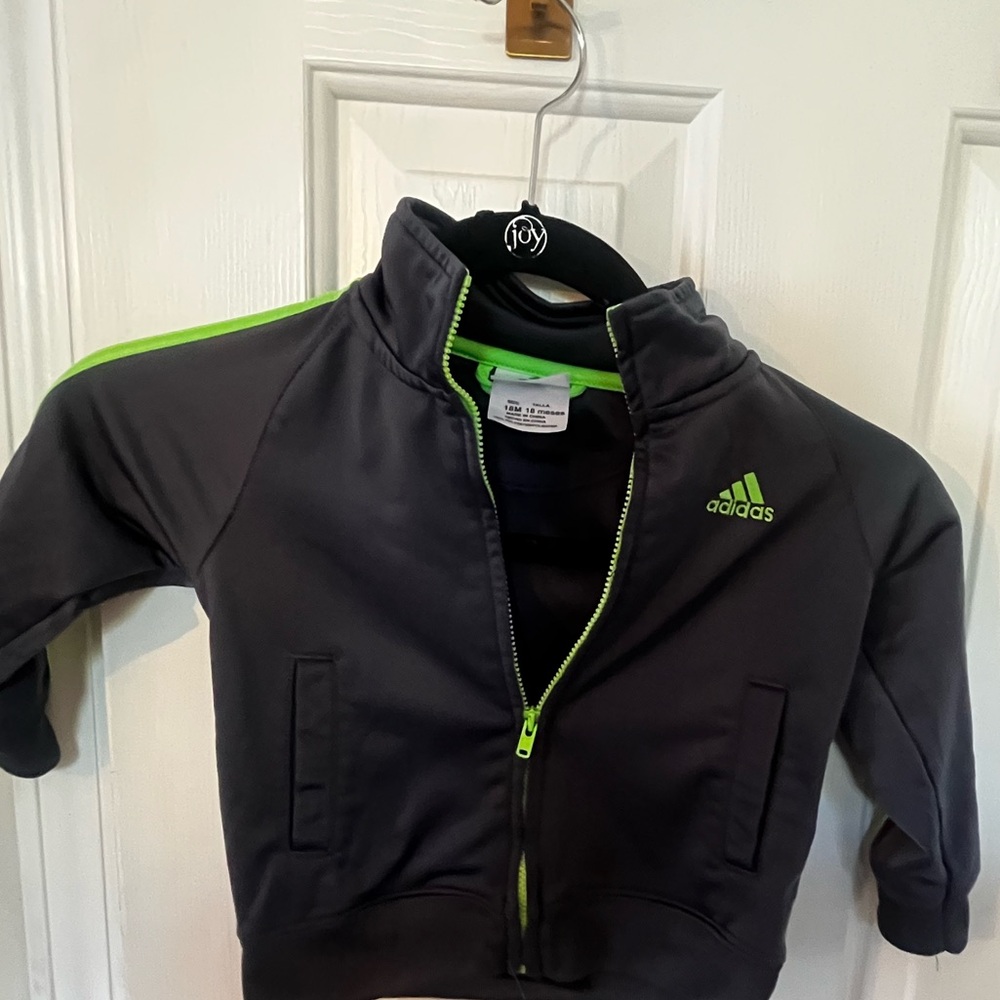 Adidas Black and Neon Green Jacket 12-18 months old